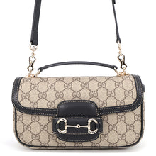 Load image into Gallery viewer, GUCCI Horsebit1955 Soft Small Top Handle Bag Beige/Black815206 GG Supreme Leather
