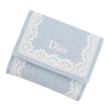 Load image into Gallery viewer, Dior Oblique Embroidery &amp; Lace Tri-fold Compact Wallet Japan Limited Edition Light Blue/WhiteS2416PUKL_M259 Leather/Cotton
