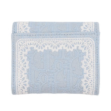 Load image into Gallery viewer, Dior Oblique Embroidery &amp; Lace Tri-fold Compact Wallet Japan Limited Edition Light Blue/WhiteS2416PUKL_M259 Leather/Cotton
