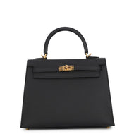 HERMES Kelly Sellier Black Epsom Size 25