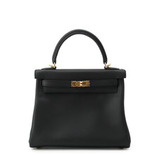 将图像加载到图库查看器中，HERMES Kelly Retourne Black Swift Leather Size 25
