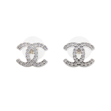 Load image into Gallery viewer, CHANEL CC Logo Rhinestone Earrings SilverABE835 Metal strass
