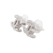 Load image into Gallery viewer, CHANEL CC Logo Rhinestone Earrings SilverABE835 Metal strass
