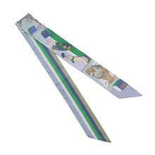 将图像加载到图库查看器中，HERMES Twilly Grand Theater Nouveau Blue Gacier/Green/White Silk100%

