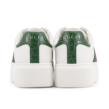 将图像加载到图库查看器中，GUCCI Ace Web Stripe Platform Sneakers White/Green/Red791399 Leather Size 34 1/2
