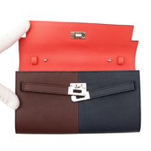 将图像加载到图库查看器中，HERMES Kelly Wallet Long To Go Casaque Blue Indigo/Rouge Sellier/Rose Texas Epsom
