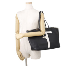 Load image into Gallery viewer, Valentino Garavani Rock Studded Pet Tote Black/White Leather
