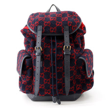 Load image into Gallery viewer, GUCCI GG Wool Backpack Navy/Red598184 Leather Wool
