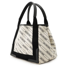 将图像加载到图库查看器中，BALENCIAGA Navy Tote Bag White/Black339933 Canvas Leather Size S
