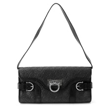 将图像加载到图库查看器中，Ferragamo Gancini Shoulder Bag BlackAQ-21 Leather
