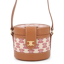 将图像加载到图库查看器中，CELINE Triomphe Tambour Shoulder Bag Brown/Beige/Red Leather Canvas Size Small
