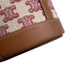 将图像加载到图库查看器中，CELINE Triomphe Tambour Shoulder Bag Brown/Beige/Red Leather Canvas Size Small
