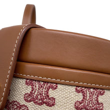 将图像加载到图库查看器中，CELINE Triomphe Tambour Shoulder Bag Brown/Beige/Red Leather Canvas Size Small
