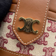 将图像加载到图库查看器中，CELINE Triomphe Tambour Shoulder Bag Brown/Beige/Red Leather Canvas Size Small

