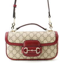将图像加载到图库查看器中，GUCCI GG Supreme Horsebit 1955 Top Handle 2-Way Bag Beige/Burgundy815206 GG Supreme Leather

