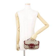 将图像加载到图库查看器中，GUCCI GG Supreme Horsebit 1955 Top Handle 2-Way Bag Beige/Burgundy815206 GG Supreme Leather
