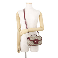 将图像加载到图库查看器中，GUCCI GG Supreme Horsebit 1955 Top Handle 2-Way Bag Beige/Burgundy815206 GG Supreme Leather
