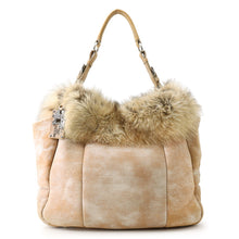 将图像加载到图库查看器中，PRADA Fur Tote Bag BeigeBR3800 Leather Fur
