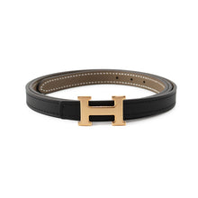 Load image into Gallery viewer, HERMES Belt buckle mini H &amp; reversible belt 13 Size 85 Black/Etoupe Epsom Swift Leather
