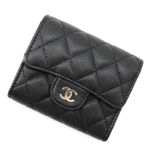 将图像加载到图库查看器中，CHANEL Matelasse Timeless Classics Tri-fold Wallet Small Flap Wallet BlackAP0229 Caviar Leather
