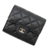 CHANEL Matelasse Timeless Classics Tri-fold Wallet Small Flap Wallet BlackAP0229 Caviar Leather