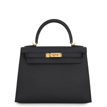 将图像加载到图库查看器中，HERMES Kelly Sellier Black Epsom Size 28
