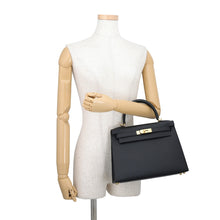将图像加载到图库查看器中，HERMES Kelly Sellier Black Epsom Size 28
