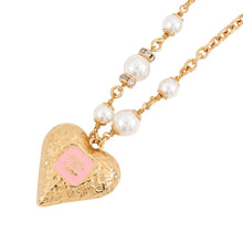 将图像加载到图库查看器中，CHANEL CC Logo Heart Necklace Gold Gold Plated Faux Pearl Rhinestone
