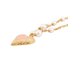 将图像加载到图库查看器中，CHANEL CC Logo Heart Necklace Gold Gold Plated Faux Pearl Rhinestone
