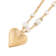 将图像加载到图库查看器中，CHANEL CC Logo Heart Necklace Gold Gold Plated Faux Pearl Rhinestone
