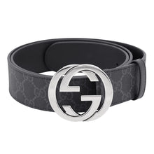 Load image into Gallery viewer, GUCCI Interlocking G Belt Size 100/40 Black/Gray411924 KGDHX 8449 GG Supreme Leather
