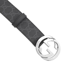 Load image into Gallery viewer, GUCCI Interlocking G Belt Size 100/40 Black/Gray411924 KGDHX 8449 GG Supreme Leather
