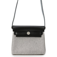 HERMES Herbag zip Ecru/Black Toile H Vache Hunter Leather Size Mini