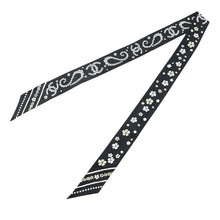 Load image into Gallery viewer, CHANEL Slim Bandeau Scarf Black/White/Yellow Silk100%
