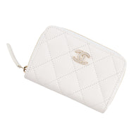 CHANEL Rhinestone Classic Zip Coin Purse WhiteAP0216 Caviar Leather