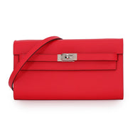 HERMES Kelly wallet long to go Rouge Ladue Evercolor