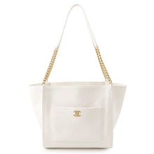 将图像加载到图库查看器中，CHANEL Stitch Pocket CCTote Bag WhiteAS5417 Caviar Leather
