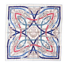 将图像加载到图库查看器中，HERMES Carre Legendary Harness Size 90 White/Blue Jean/Bois de Rose Silk100%
