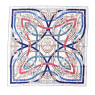 HERMES Carre Legendary Harness Size 90 White/Blue Jean/Bois de Rose Silk100%