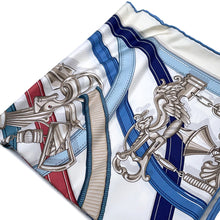 将图像加载到图库查看器中，HERMES Carre Legendary Harness Size 90 White/Blue Jean/Bois de Rose Silk100%
