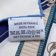 将图像加载到图库查看器中，HERMES Carre Legendary Harness Size 90 White/Blue Jean/Bois de Rose Silk100%
