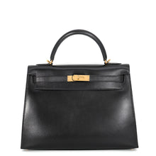 将图像加载到图库查看器中，HERMES Kelly Sellier Black Box Calf Leather Size 32
