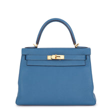 Load image into Gallery viewer, HERMES Kelly Retourne Blue de Galice Togo Leather Size 28
