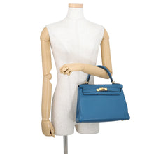 Load image into Gallery viewer, HERMES Kelly Retourne Blue de Galice Togo Leather Size 28
