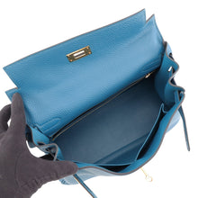 Load image into Gallery viewer, HERMES Kelly Retourne Blue de Galice Togo Leather Size 28
