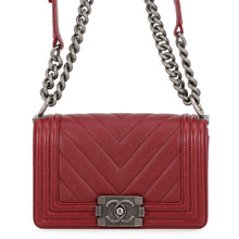 Load image into Gallery viewer, CHANEL Boy Chanel Chevron ChainShoulder Bag RedA67085 Caviar Leather Size Small
