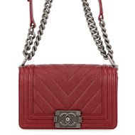 CHANEL Boy Chanel Chevron ChainShoulder Bag RedA67085 Caviar Leather Size Small