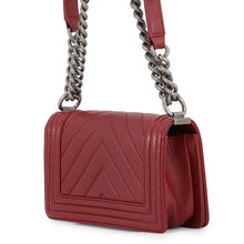 Load image into Gallery viewer, CHANEL Boy Chanel Chevron ChainShoulder Bag RedA67085 Caviar Leather Size Small
