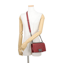 Load image into Gallery viewer, CHANEL Boy Chanel Chevron ChainShoulder Bag RedA67085 Caviar Leather Size Small

