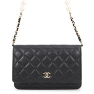 CHANEL Matelasse Pearl Chain Wallet BlackAP1841 Lambskin Pearl